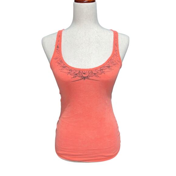 Vintage y2k Women's Peach Ribbed Fox Racing Graphic Cami Tank Top Sz Small - Picture 3 of 7